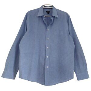 George Men's Long Sleeve Blue Checkered Button-Down Shirt, Size L.